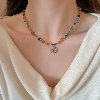 [商品] 鈦鋼珠太陽花項鍊 全新中式復古風 奢華choker項鍊