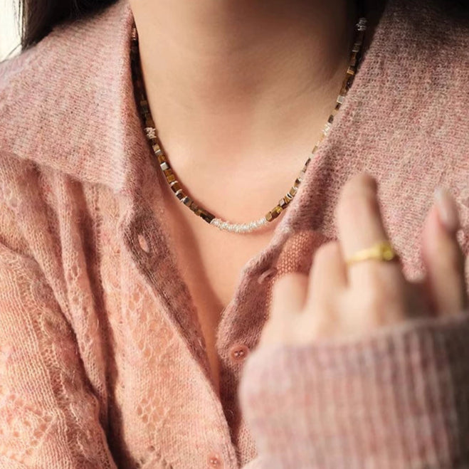 【🎁 B2G1｜先行スタート！】【グッズ】S925純銀×タイガーアイリングネックレス｜女性向け上質で小ぶりな高級感のあるチョーカー