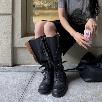 【シューズ】【15～20日内発送】春 秋 冬 厚底 ワイド筒周り マーチンブーツ 【JZシリーズ】