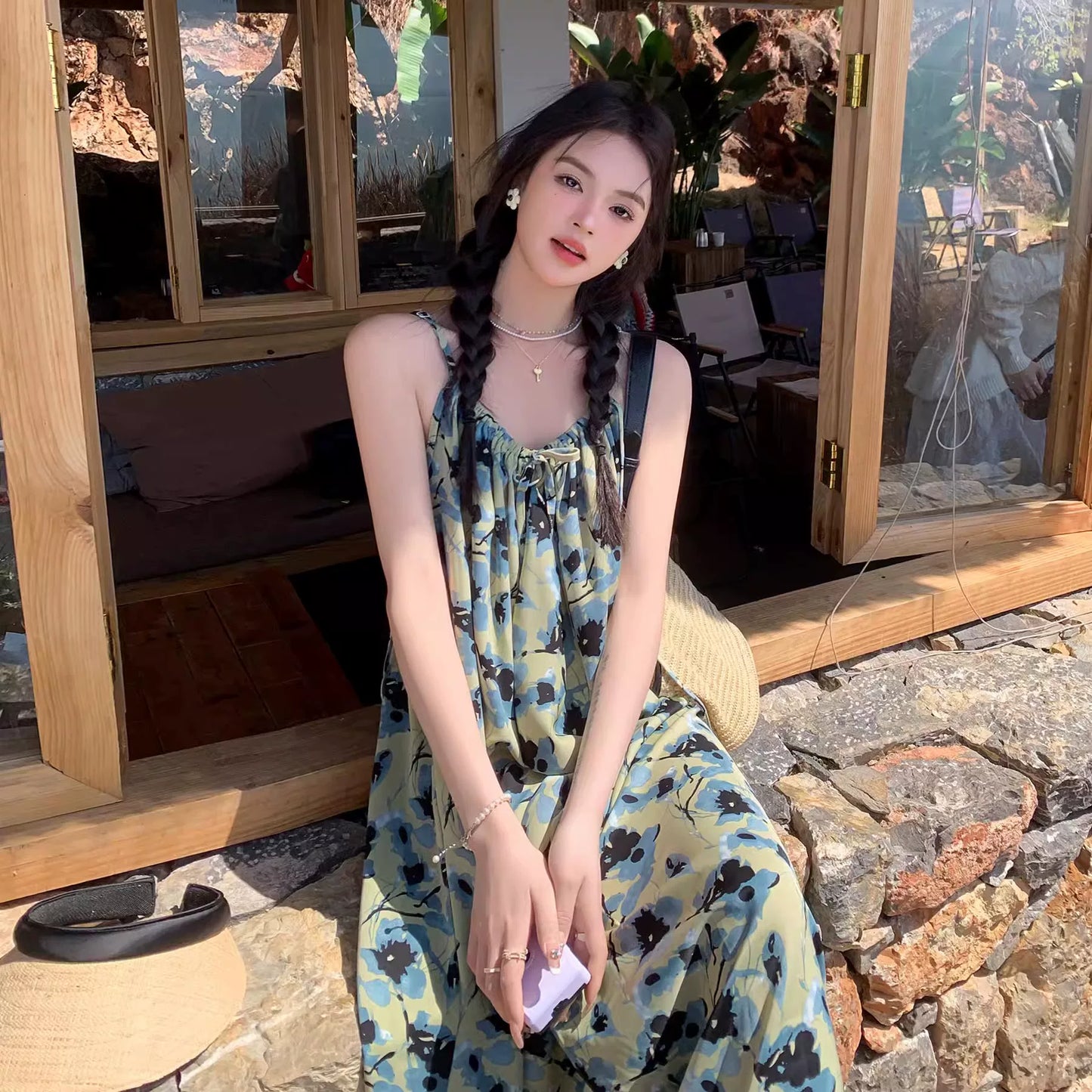 【ワンピース】ビーチリゾート風 夏 高級感 独特なエレガンス ノースリーブワンピース【SHシリーズ】