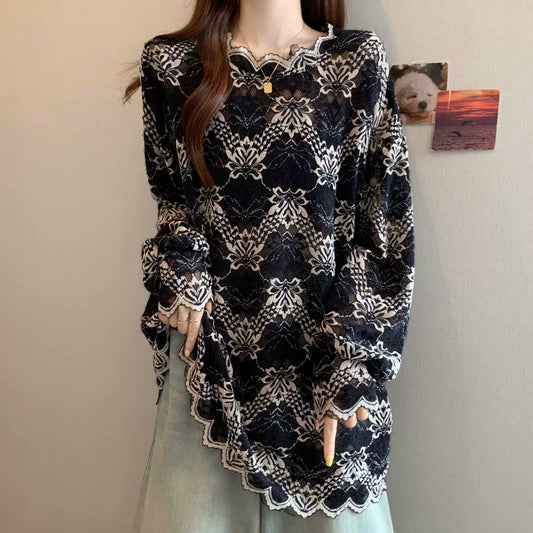 【トップス】レース クロッシェ カットワーク 着痩せ 大きいサイズ Ｔシャツ【SHシリーズ】