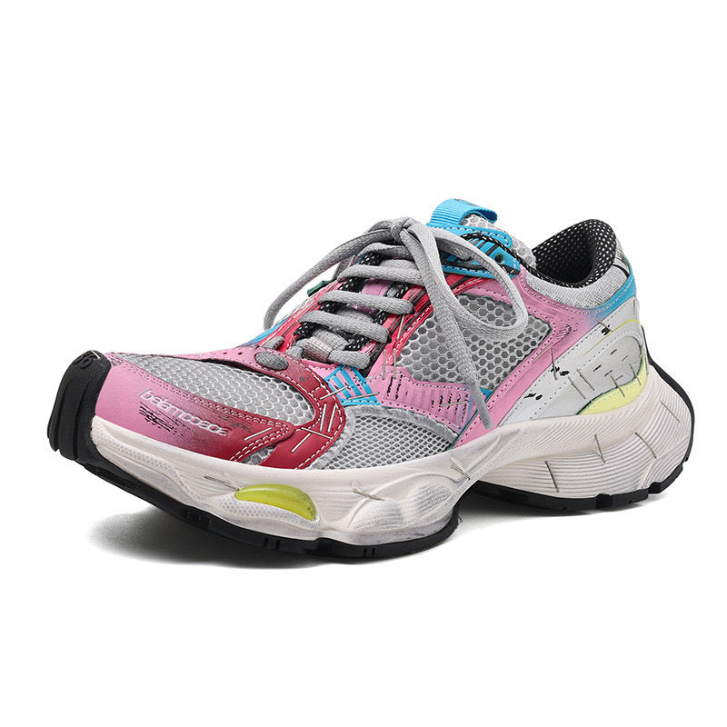 【シューズ】ヴィンテージ風 足元スリム効果 厚底カジュアル スニーカー