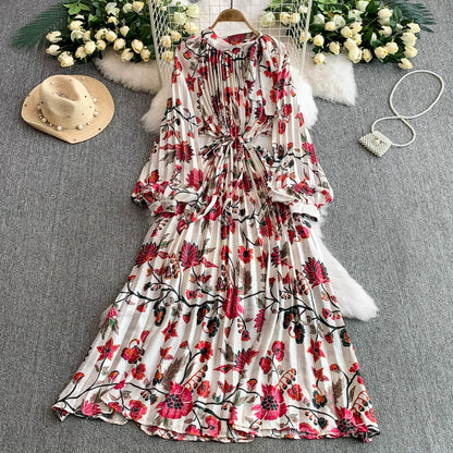 【ワンピース】【1枚で主役級】フレンチ・レトロ・マキシ長袖ワンピース ✨ 着痩せ叶う、大人の花柄【SHシリーズ】