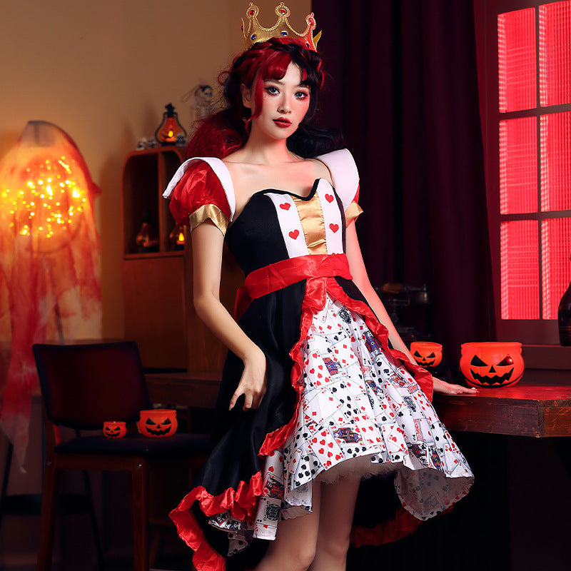 【ハロウィン】ハートの女王 魔女 トランプ 貴族風 仮装 コスプレ 演出服 お祭り トランプ柄ワンピース