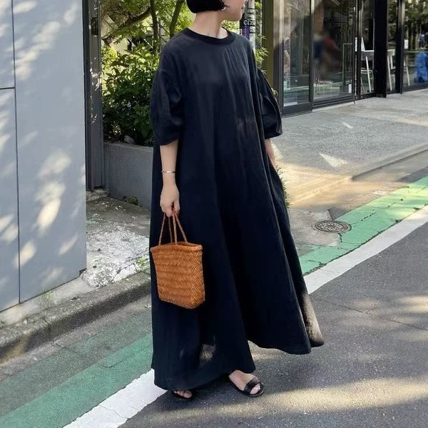 【ワンピース】シンプル ゆったり 半袖 ロングワンピース  【JZシリーズ】