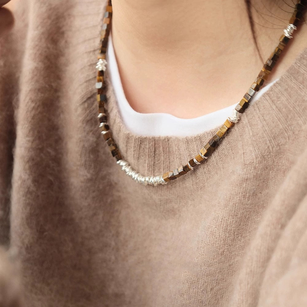 【🎁 B2G1｜先行スタート！】【グッズ】S925純銀×タイガーアイリングネックレス｜女性向け上質で小ぶりな高級感のあるチョーカー