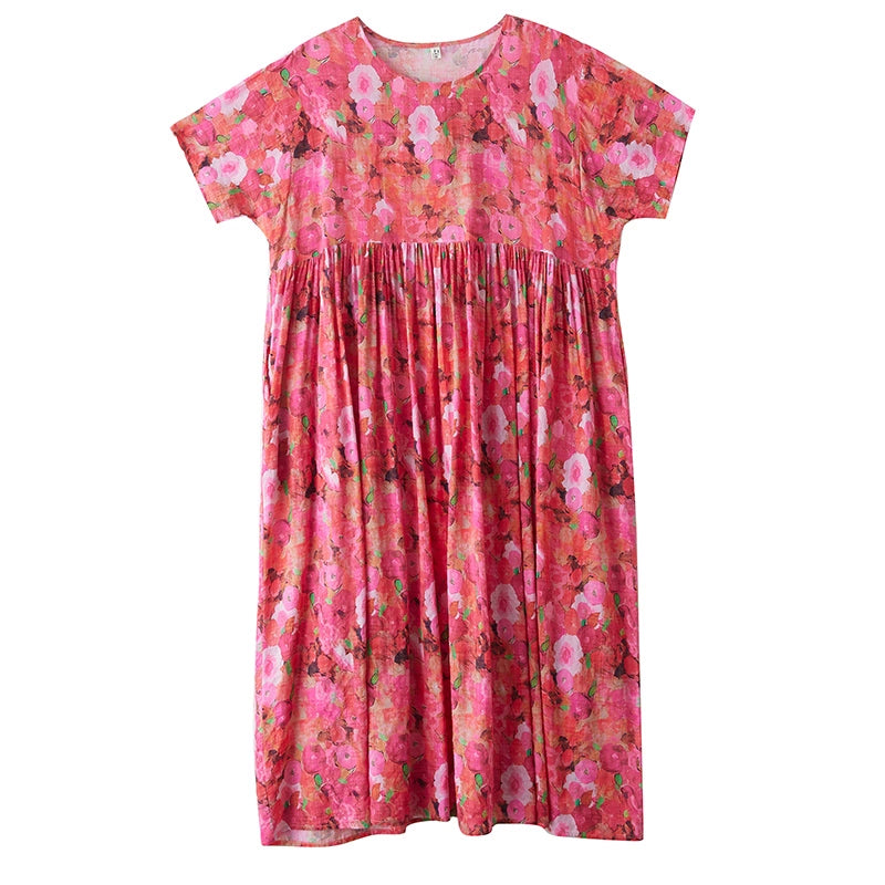 【ワンピース】レトロ 気質 花柄 細見え 半袖ワンピース【SHシリーズ】