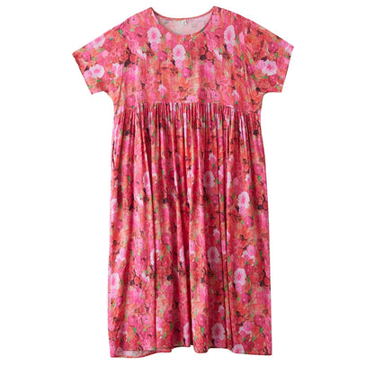 【ワンピース】レトロ 気質 花柄 細見え 半袖ワンピース【SHシリーズ】