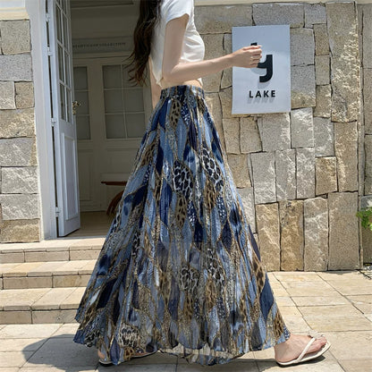 【ボトムス】花柄ロングスカート レディース 夏 ハイウエスト Aライン 着痩せ 美シルエット 体型カバー【SHシリーズ】