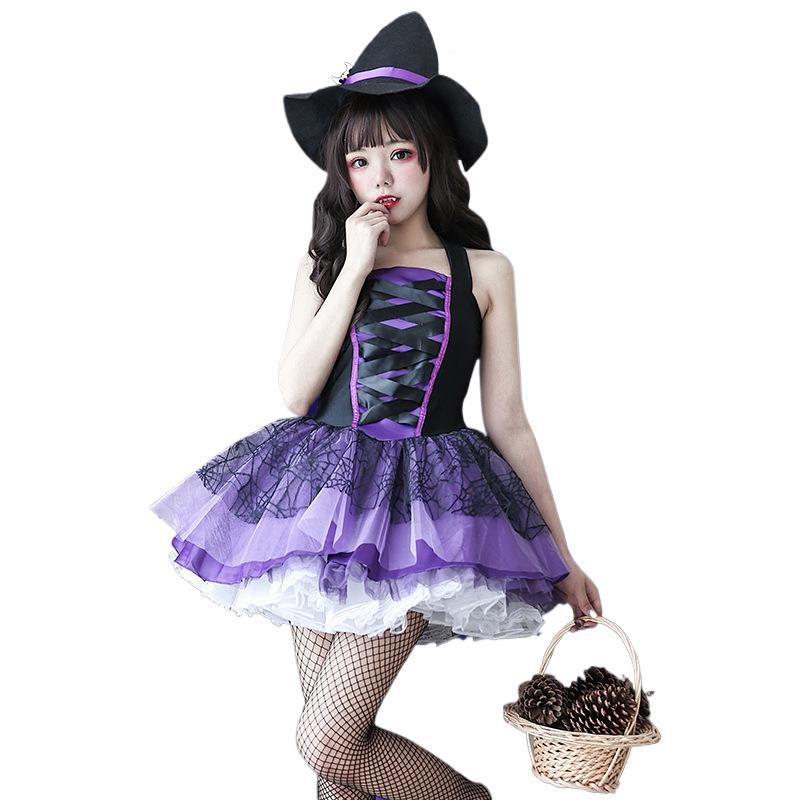 【ハロウィン】コスプレ ウィッチ ブラックデス ヴァンパイア 魔女 リボン クモの巣 レディース 衣装