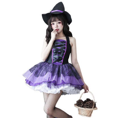 【ハロウィン】コスプレ ウィッチ ブラックデス ヴァンパイア 魔女 リボン クモの巣 レディース 衣装