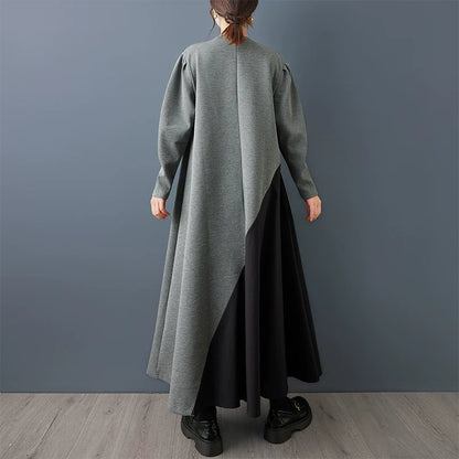 【60%OFF⭐️早い者勝ち】【ワンピース】ヴィンテージ カラーブロック 長袖 パフスリーブ ワンピース ファッションエレガンス ラグジュアリー ロングドレス【AHシリーズ】