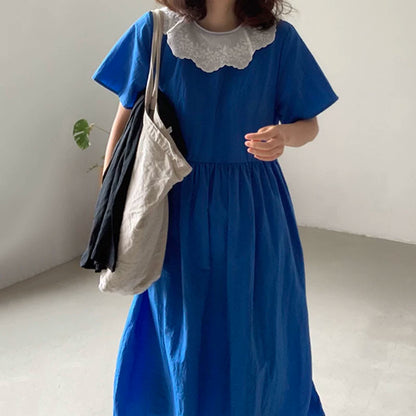 期間限定⭐️60%OFF【ワンピース】ピーターパンカラー 配色切替 ハイウエスト フレアシルエット 半袖 ワンピース 【JZシリーズ】