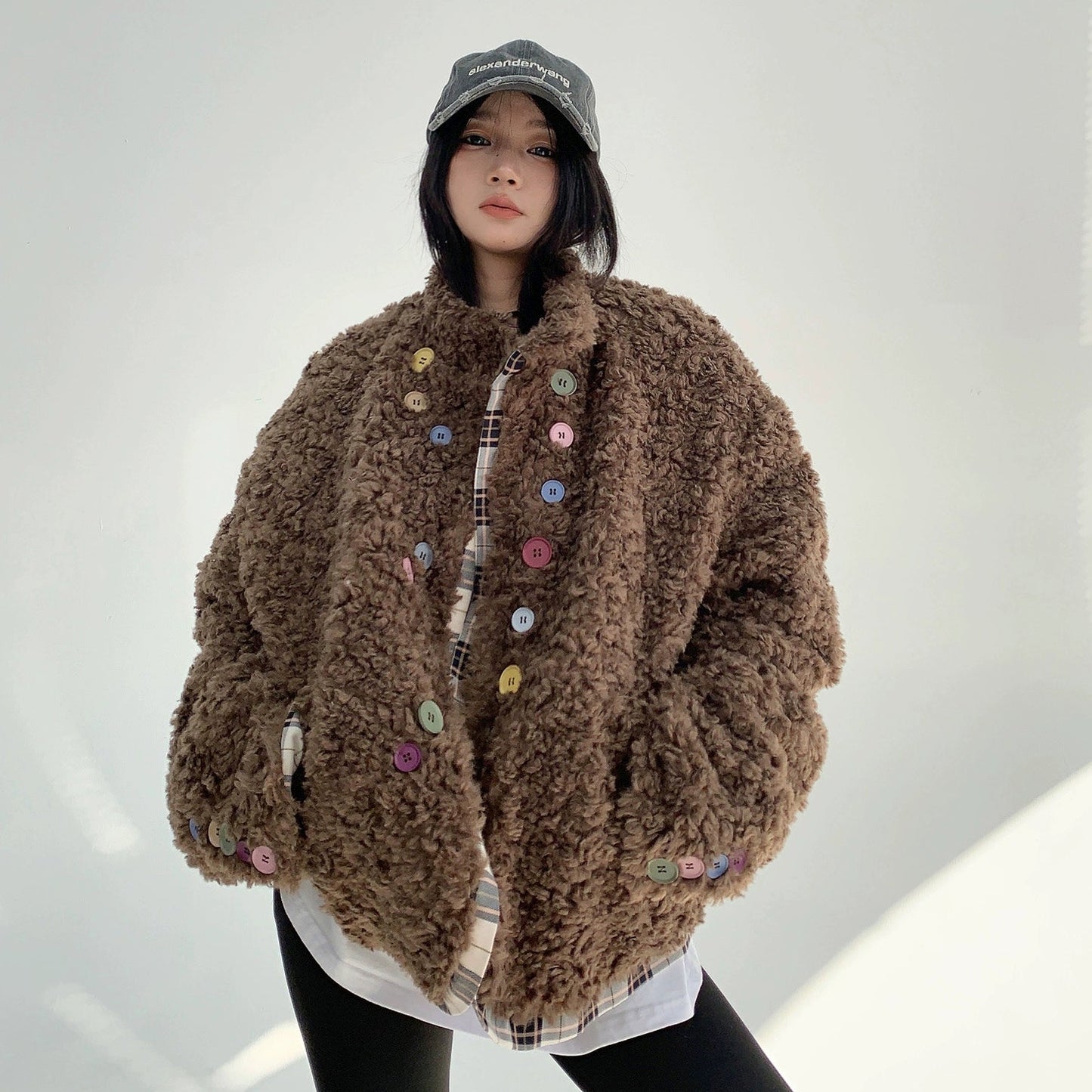 【アウター】春 秋 冬 アメリカンスタイル レトロ ラムウール  ボタン ダウンコート【FCシリーズ】