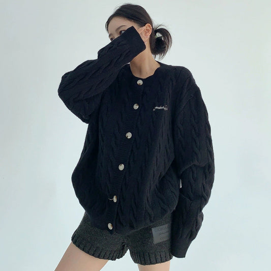 【アウター】春 秋 冬 クルーネック ケーブル編み 肉厚 ニットカーディガン ジャケット 【FCシリーズ】