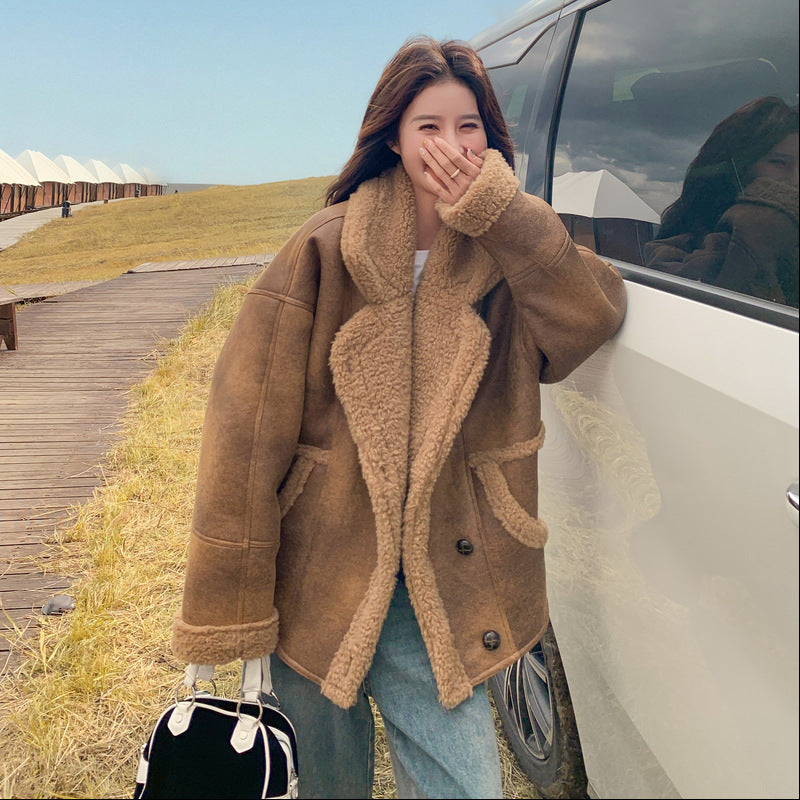 【アウター】冬 レディース メラード風 フェイクムートン ボアコート カフェ色 小柄向け 厚手 あったか【JZシリーズ】