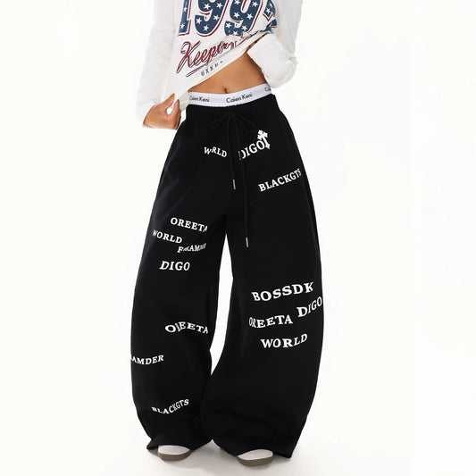 【ボトムス】アメリカンヴィンテージ レタープリント パンツ 秋冬 リラックス感 ストレート カジュアルパンツ【FCシリーズ】