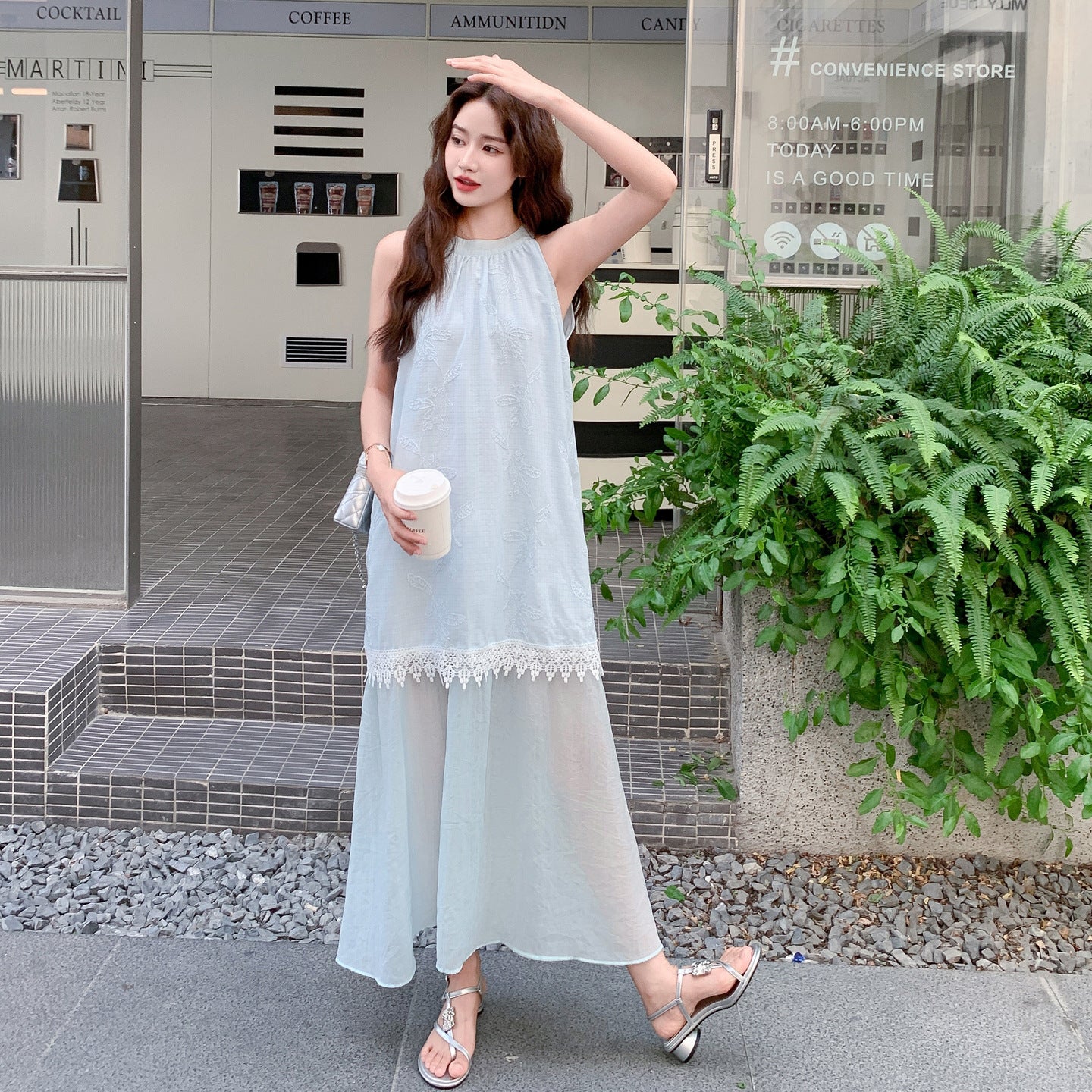 【ワンピース】フレンチ 気質美しい バカンス風 レースコンビネーション ノースリーブワンピース