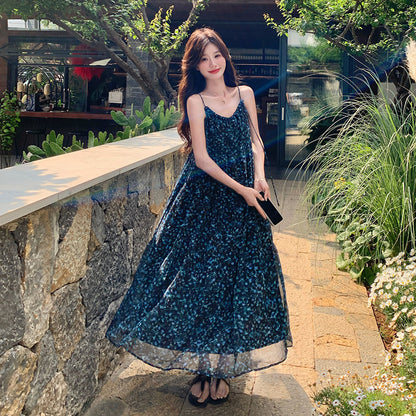 【ワンピース】清涼感あふれる絶美な夏新作 ファッショナブルなリゾート風 花柄ノースリーブワンピース【SHシリーズ】