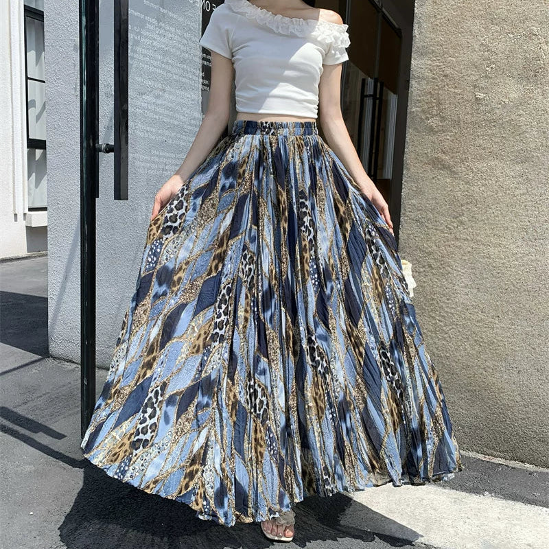 【ボトムス】花柄ロングスカート レディース 夏 ハイウエスト Aライン 着痩せ 美シルエット 体型カバー【SHシリーズ】