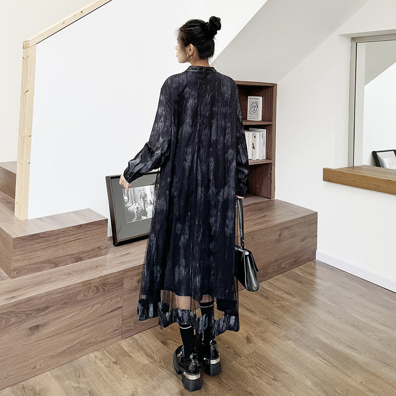 【ワンピース】春 秋 冬 チュール切替 ドッキング風 ロング ワンピース 【AHシリーズ】