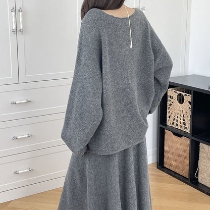 【セットアップ】春 秋 冬 ミディアム丈 セーター + ロングスカート 2点上下セット 【SNシリーズ】
