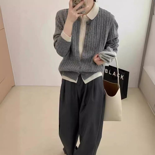 【24AW】【アウター】フェイクレイヤード ニットジャケット