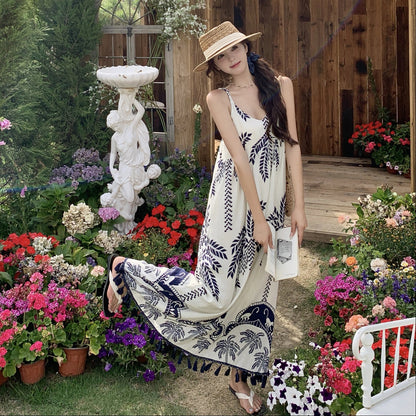 【ワンピース】ボヘミアン 民族風 プリント バカンス Vネック ノースリーブワンピース【SHシリーズ】