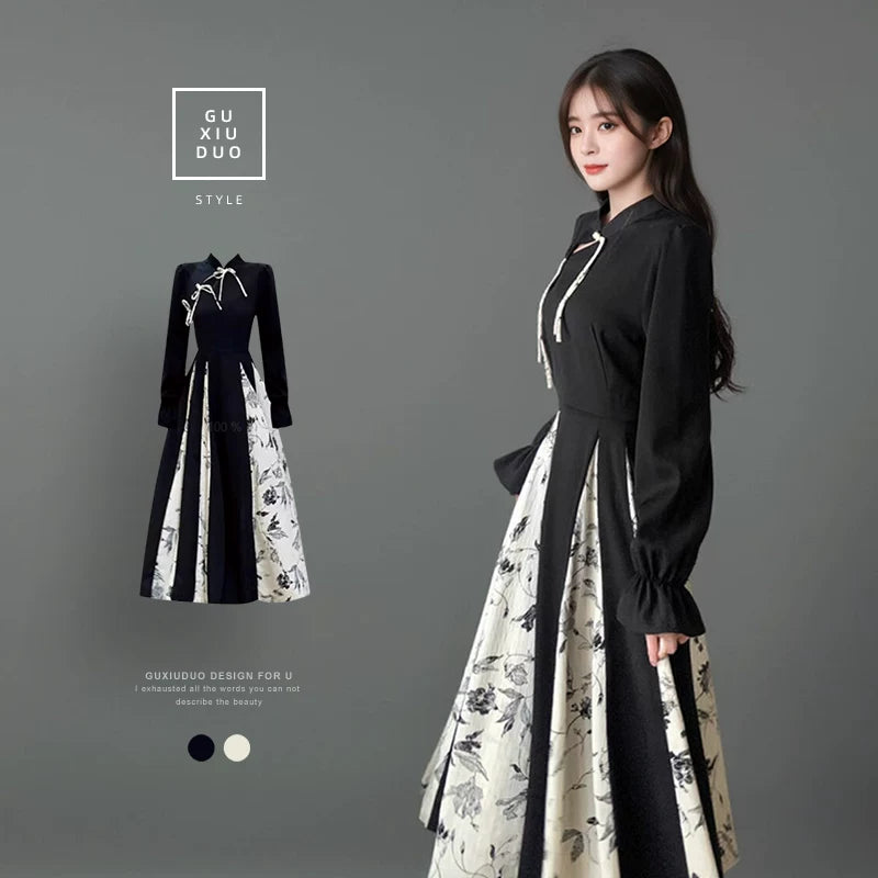 【ワンピース】春 秋 冬 モダンチャイナ 長袖 ワンピース 【AHシリーズ】