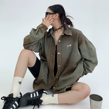 【トップス】春秋 アメリカンスタイル ヴィンテージ加工 合わせやすい シャツジャケット【FCシリーズ】