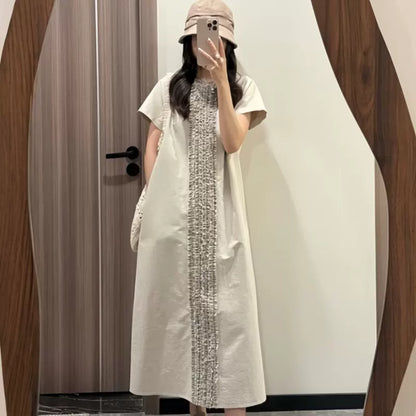 荷葉邊拼接長洋裝｜復古風寬鬆顯瘦大碼連身裙【JZ系列】