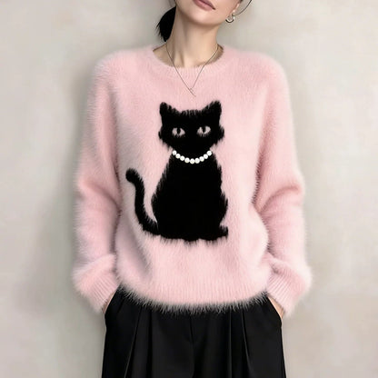 【トップス】ファッション ストリート 猫 合わせやすい ニットセーター