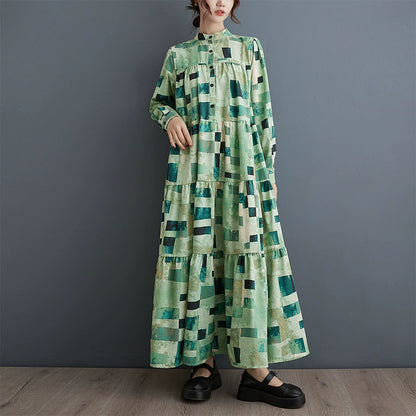 【ワンピース】大きいサイズ 春秋 ファッショナブル シフォン花柄 長袖ワンピース ゆったり 韓国風 ロング丈【SHシリーズ】