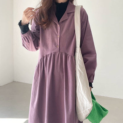 【24AW】【ワンピース】韓国風 chic レトロ 切り替えし シャーリング 長袖ワンピース