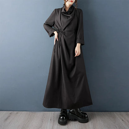 【ワンピース】モード系ドレープネックロングワンピース レディース 秋新作 ゆったり スリット入り 大人っぽい レトロ【JZシリーズ】