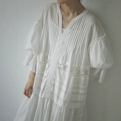 【ワンピース】長袖 レースワンピース レディース 春夏 ゆったりシルエット ロング丈 ナチュラル風 デザイン【JZシリーズ】