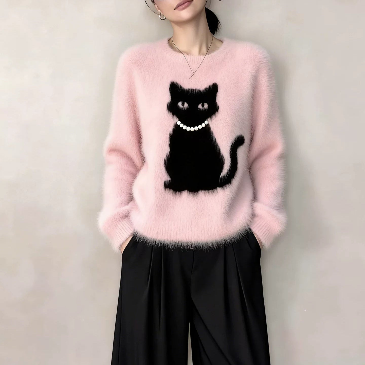 【トップス】ファッション ストリート 猫 合わせやすい ニットセーター