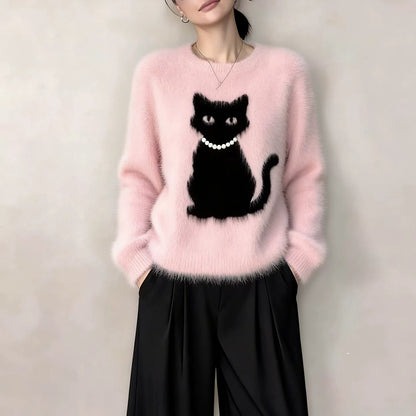 【トップス】ファッション ストリート 猫 合わせやすい ニットセーター