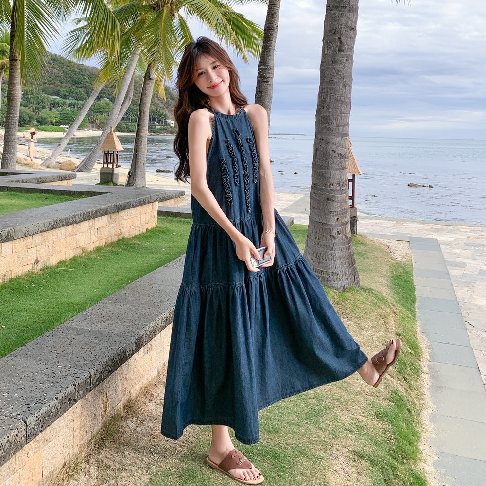 【ワンピース】夏 フレンチ温柔風 スウィート 韓国系 スリム効果 ノースリーブワンピース