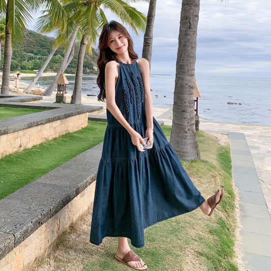 【ワンピース】夏 フレンチ温柔風 スウィート 韓国系 スリム効果 ノースリーブワンピース