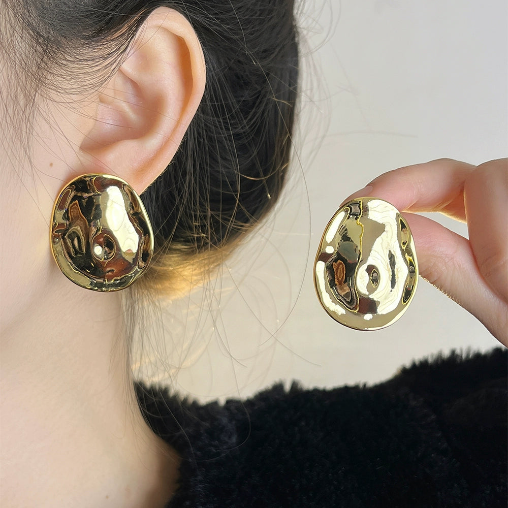 【🎁 B2G1｜先行スタート！】【グッズ】レディース 小众デザイン 高級感 不規則 大ぶり ゴールド＆シルバー ピアス