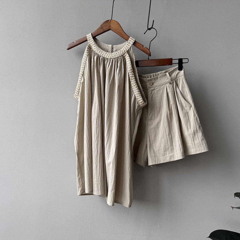 ボトムス】夏 ラウンドネック フリルギャザー タンクトップ +