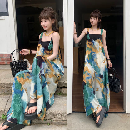 🔥 人気爆発【ボトムス】夏新作 レトロVネック ゆったりリラクシー アイランド風 清涼感 オールインワン【SHシリーズ】