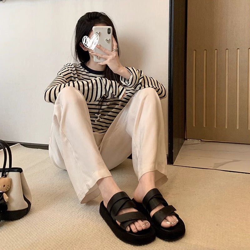 【シューズ】夏の新作クールサンダル 四角いトゥ 厚底ビーチリゾート休暇サンダル