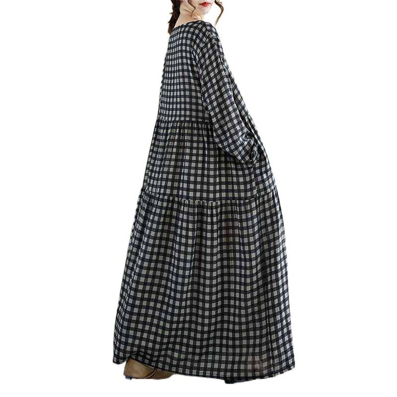 【ワンピース】春 秋 冬 大きいサイズ プリーツ チェック 長袖 ワンピース 【JZシリーズ】