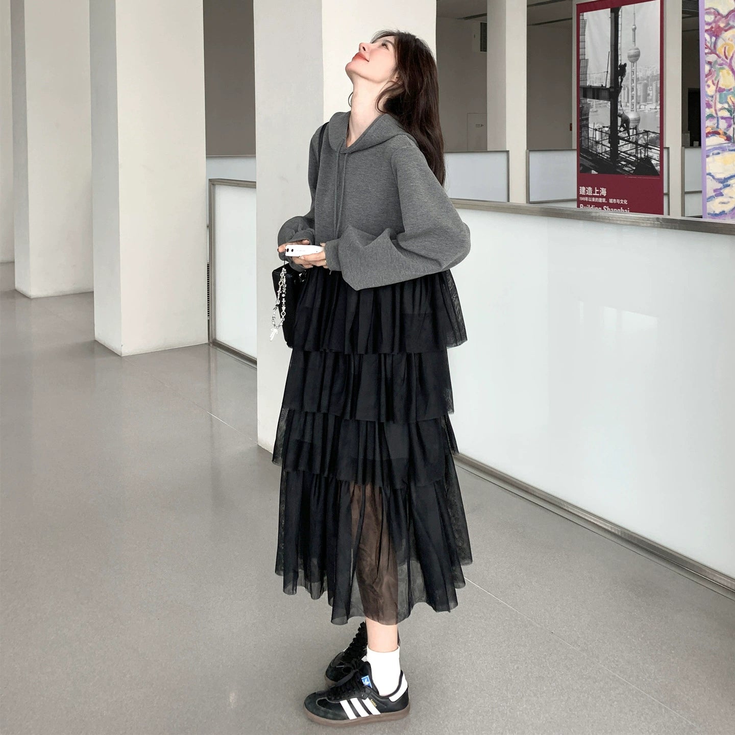 【ワンピース】春 秋 冬 デザイン性 新作 フード付き カジュアル 着痩せ 長袖ワンピース【JZシリーズ】