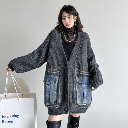 🔥大人気商品が再入荷！【アウター】韓国風 春秋 ゆったり Vネック ニット生地 カーディガン