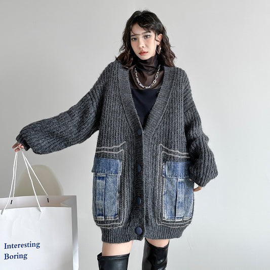 🔥大人気商品が再入荷！【アウター】韓国風 春秋 ゆったり Vネック ニット生地 カーディガン