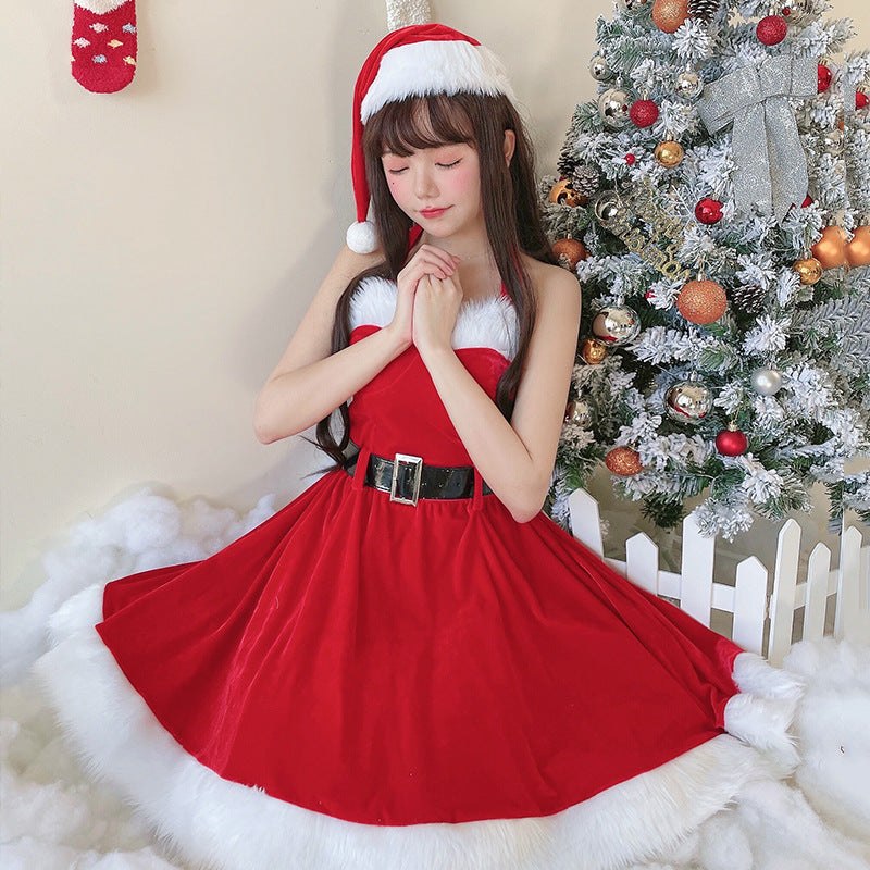 【クリスマス】サンタクロース風 セクシーチューブトップワンピース 舞台用クリスマス衣装 レディース クリスマスコスチューム