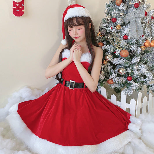 【クリスマス】サンタクロース風 セクシーチューブトップワンピース 舞台用クリスマス衣装 レディース クリスマスコスチューム